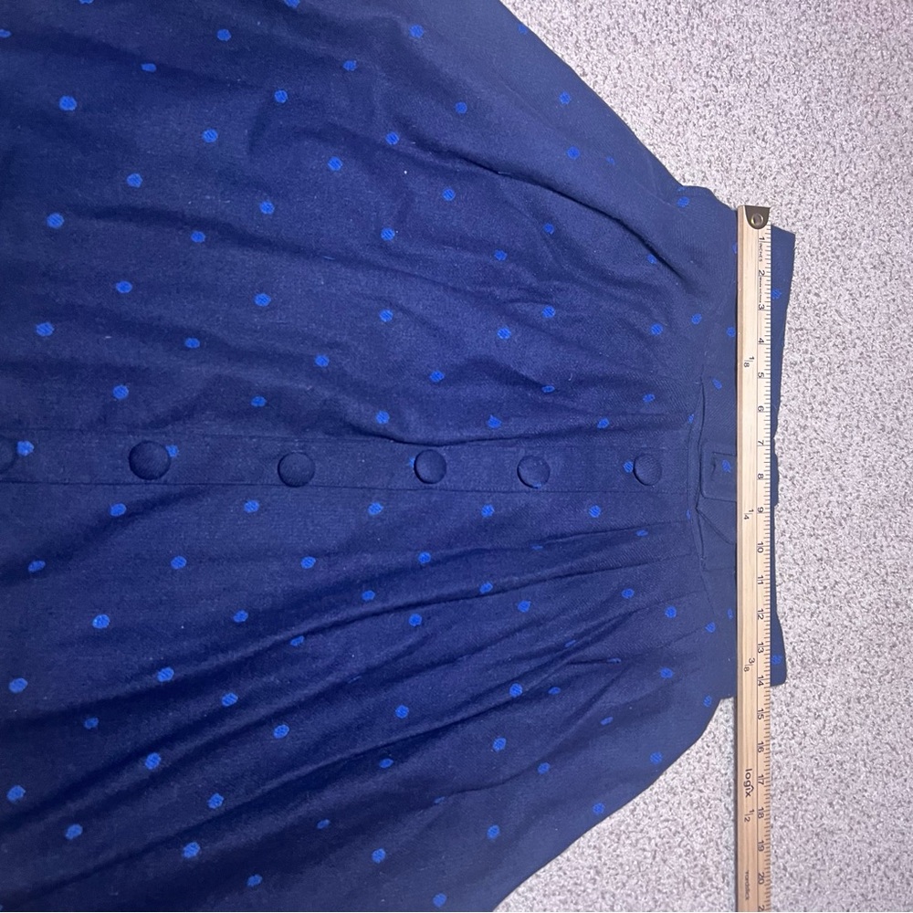 ModCloth Blue Polka Dot Print Wool Blend Pleated Knee Length Skirt Size Medium - Picture 4 of 8